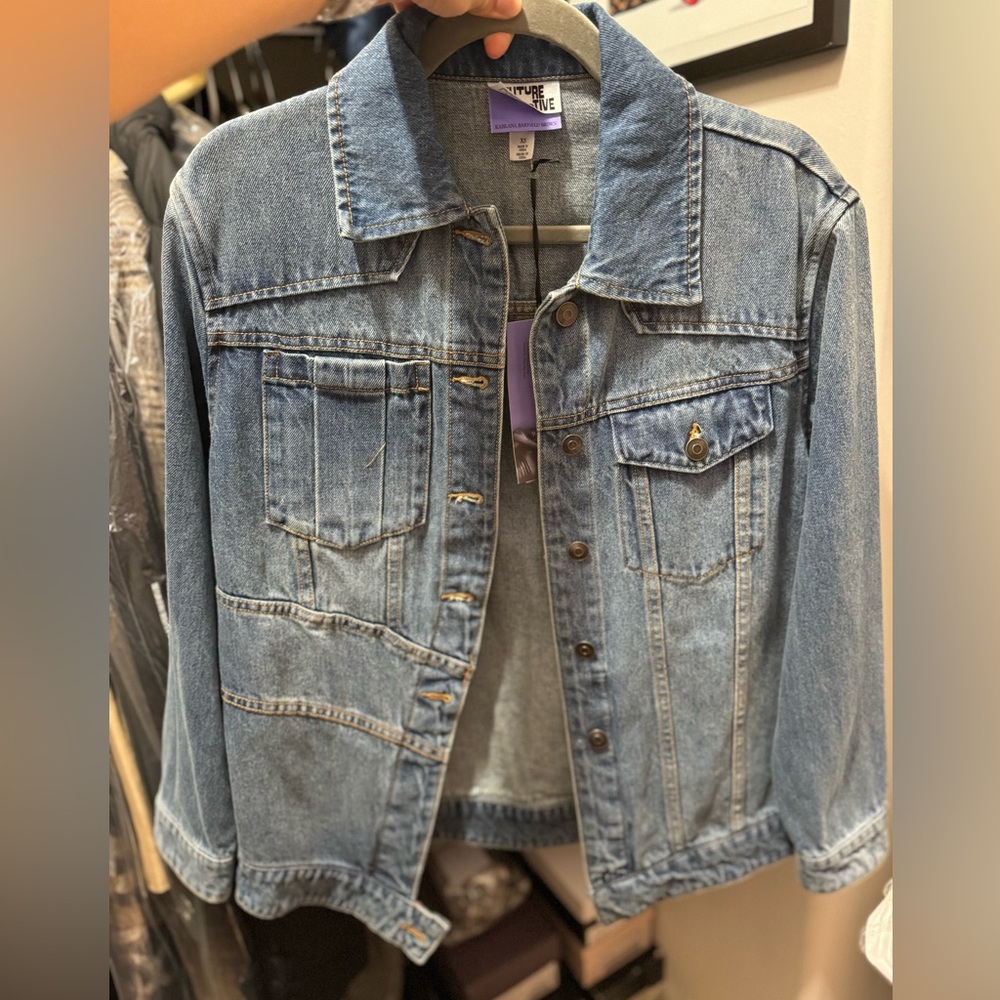 NWT Target Future Collective w/ Kahlana Barfield Brown Asymmetrical Jean Jacket